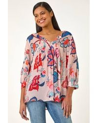 Roman - Floral Print Tie Front Top - Lyst