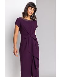 Roman - Embellished Twist Waist Stretch Ruched Dress - Lyst