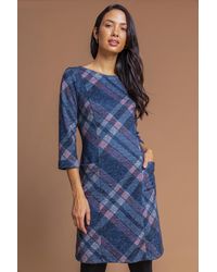 Roman - Check Print Pocket Shift Dress - Lyst