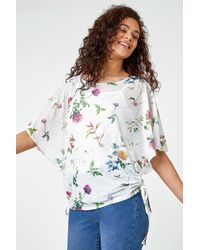 Roman - Floral Print Ruched Batwing Top - Lyst