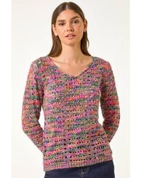 Roman - V-Neck Open Knit Jumper - Lyst