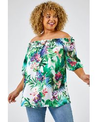 Roman Curve - Tropical Print Bardot Top - Lyst