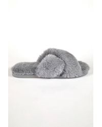 Roman - Cross Over Faux Fur Mule Slipper - Lyst