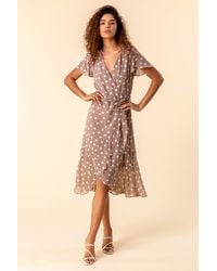 Roman - Spot Print Frilled Hem Wrap Dress - Lyst