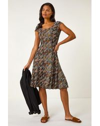 Roman - Abstract Print Paneled Stretch Midi Dress - Lyst