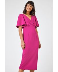 Roman - Gathered Wrap Front Midi Dress - Lyst
