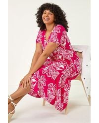 Roman Curve - Floral Print Tiered Midi Dress - Lyst