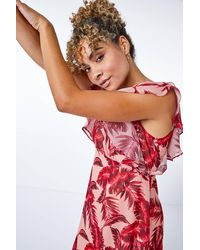 Roman Petite - Tropical Print Frill Sleeve Midi Dress - Lyst