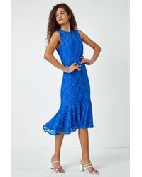 Roman - Sleeveless Frill Hem Lace Midi Dress - Lyst