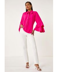 Roman - Frilled Sleeve Tie Front Top - Lyst