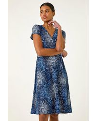 Roman - Abstract Wrap Detail Stretch Dress - Lyst