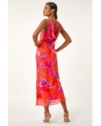 Roman - Floral Cowl Neck Midi Dress - Lyst