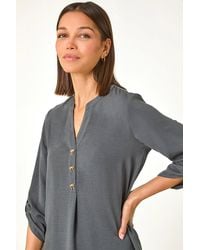 Roman - Longline Bow Button Woven Top - Lyst