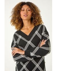 Roman - Check Patterned V-Neck Knit Jumper - Lyst