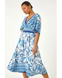 Roman - Floral Border Print Pocket Midi Dress - Lyst