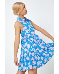 D.u.s.k - Sleeveless Floral Frill Hem Shirt Dress - Lyst
