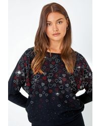 Roman - Embellished Diamante Heart Jumper - Lyst