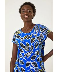 Roman - Textured Leaf Print Stretch Tunic Top - Lyst