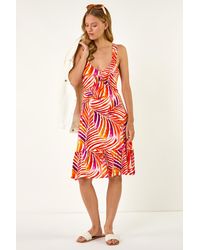 Roman - Abstract Print V-Neck Frill Dress - Lyst
