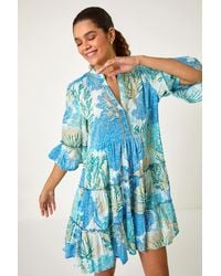 Roman - Cotton Printed Frill Smock Dress - Lyst