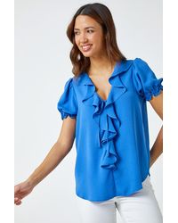 Roman - Ruffle Front Tie Detail Blouse - Lyst