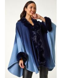Roman - Dip Dye Faux Fur Trim Cape - Lyst