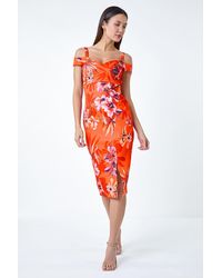 Roman - Premium Stretch Floral Cold Shoulder Dress - Lyst