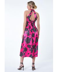 D.u.s.k - Floral Satin Look Halter Midi Dress - Lyst