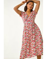 Roman - Floral Print Tea Midi Dress - Lyst