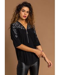 Roman - Animal Hotfix Embellished Zip Top - Lyst