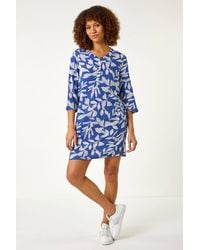 Roman - Leaf Print Button Shift Dress - Lyst