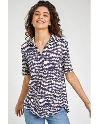 Roman - Abstract Print V-Neck Jersey Top - Lyst