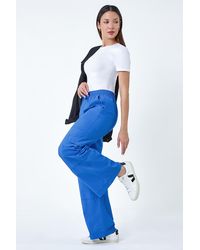 Roman - Cotton Elastic Waist Wide Leg Cargo Trousers - Lyst