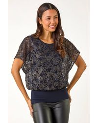 Roman - Metallic Lace Bubble Hem Top - Lyst