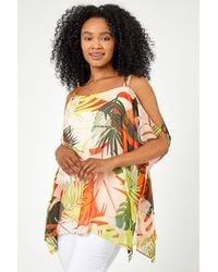 Roman Petite - Tropical Cold Shoulder Overlay Top - Lyst