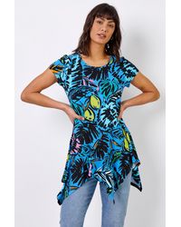 Roman - Tropical Palm Print Hanky Hem Tunic Top - Lyst