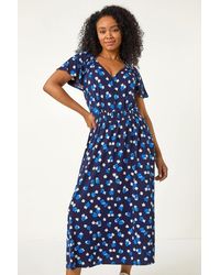 Roman Petite - Spot Shirred Waist Stretch Midi Dress - Lyst
