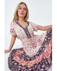 Roman Petite - Floral Border Print Midi Dress - Lyst