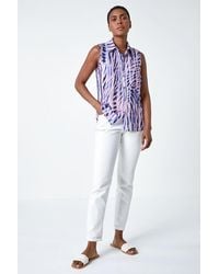 Roman - Sleeveless V-Neck Abstract Print Blouse - Lyst