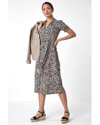 Roman - Animal Print Textured Shirt Dress - Lyst