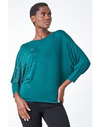 Roman - Diamante Embellished Relaxed Stretch Top - Lyst