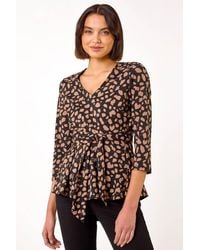 Roman - Spot Print V-Neck Tie Detail Top - Lyst
