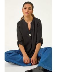 Roman - Longline Button-Neck Tunic Top - Lyst