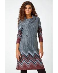 Roman - Zig Zag Border Print Tunic Stretch Dress - Lyst