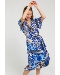 Roman Petite - Floral Contrast Print Wrap Dress - Lyst