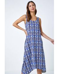 Roman - Sleeveless Aztec Print Midi Stretch Dress - Lyst