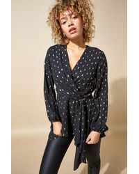 Roman - Metallic Polka Dot Print Cross Over Top - Lyst