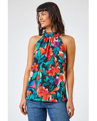 Roman - Floral Print Tie Detail Blouse - Lyst