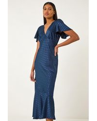 Roman - Spot Print V-Neck Midi Dress - Lyst