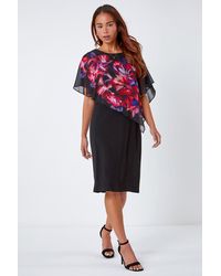 Roman Petite - Floral Chiffon Overlay Asymmetric Dress - Lyst